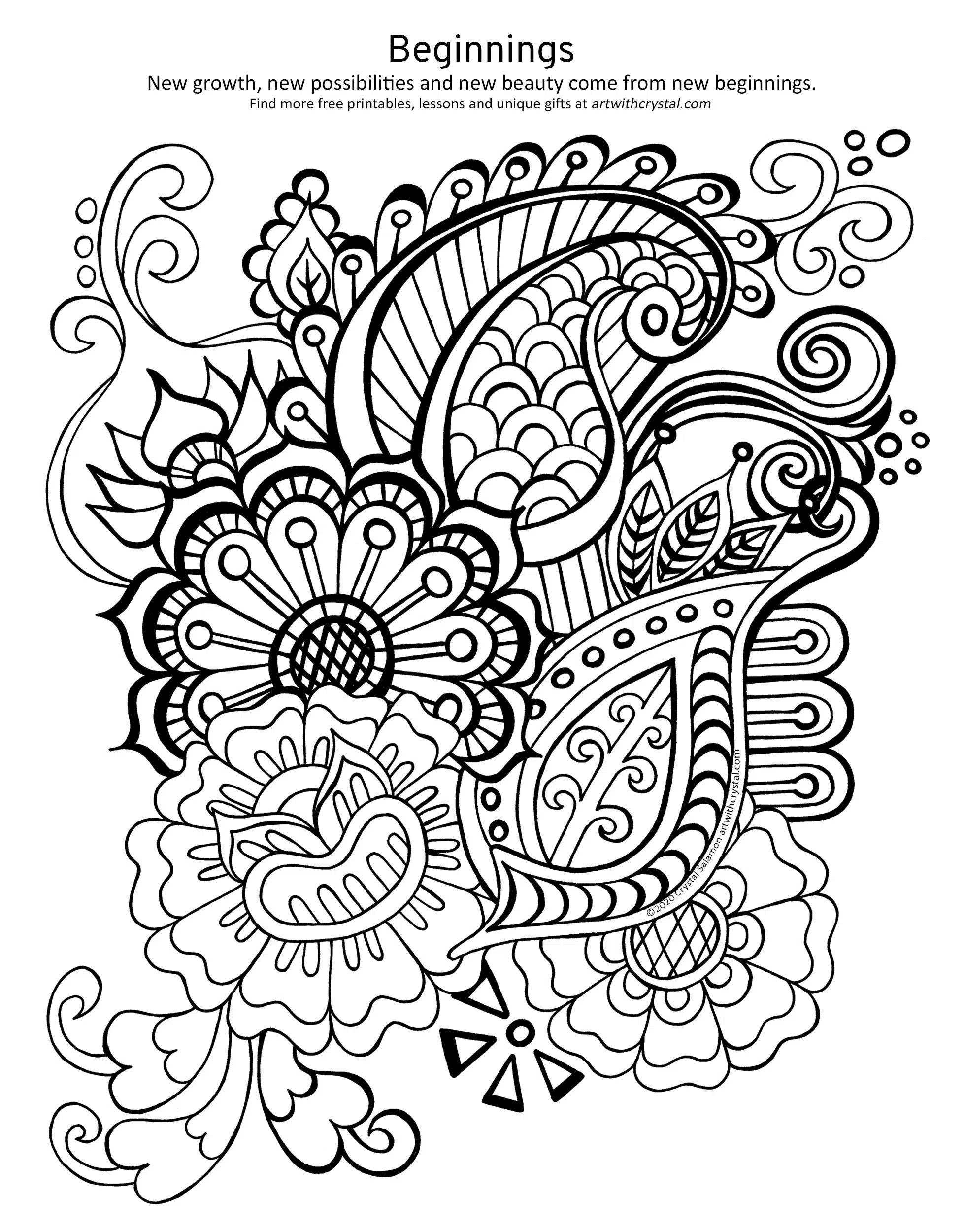 Beginnings Free Printable Henna Design Colouring Page Art With Crystal