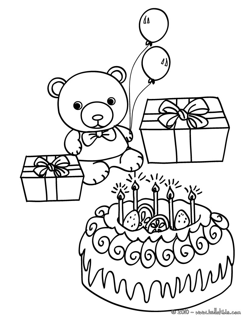 Birthday Cake Teddy Bear Coloring Pages Hellokids
