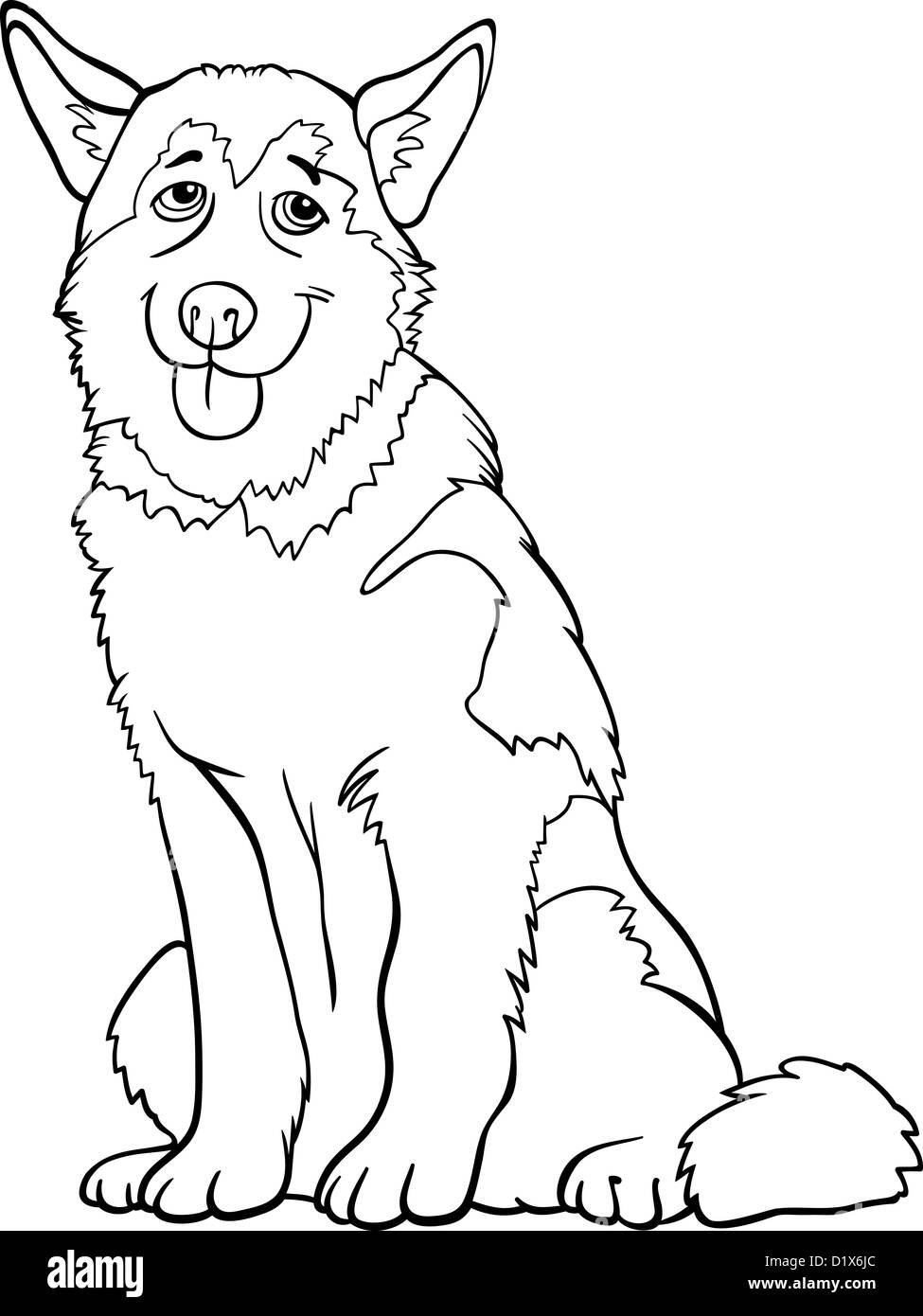 Black And White Cartoon Illustration Of Funny Siberian Husky Or Alaskan Malamute Dog For Coloring Book Stock Photo Alamy