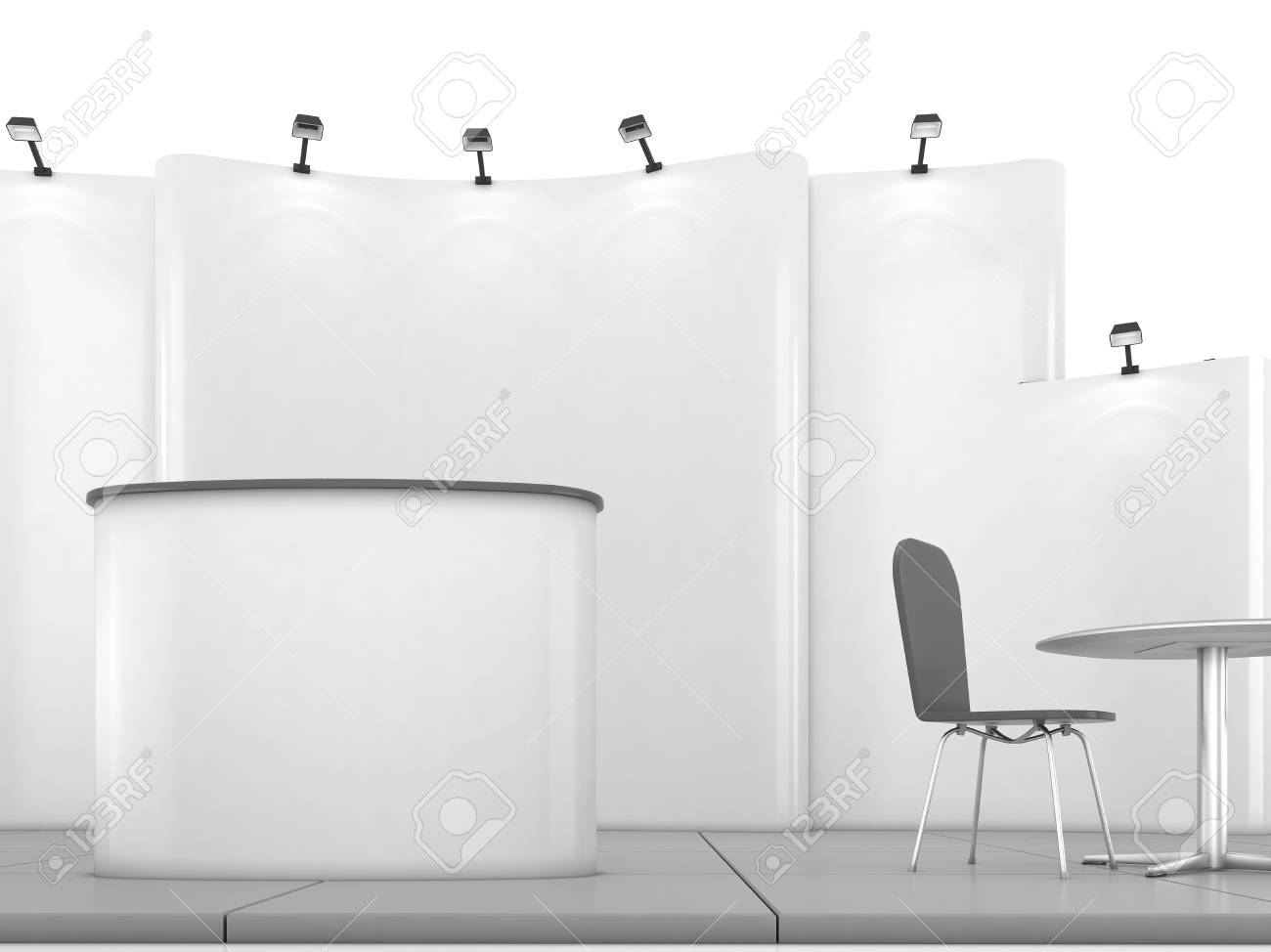 Blank Creative Exhibition Stand Design With Color Shapes Booth Template 01 3D Render Stock Photo Picture And Royalty Free Image Image 84747648 