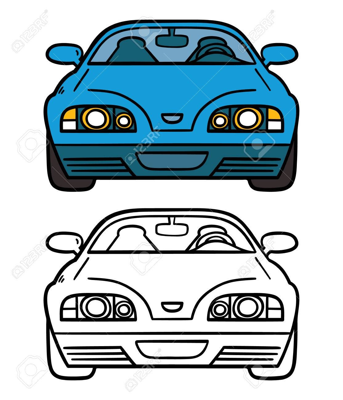 Blue Car Vector Illustration Coloring Page Of Cartoon Blue Car For Children And Scrap Book Royalty Free SVG Cliparts Vectors And Stock Illustration Image 35326039 