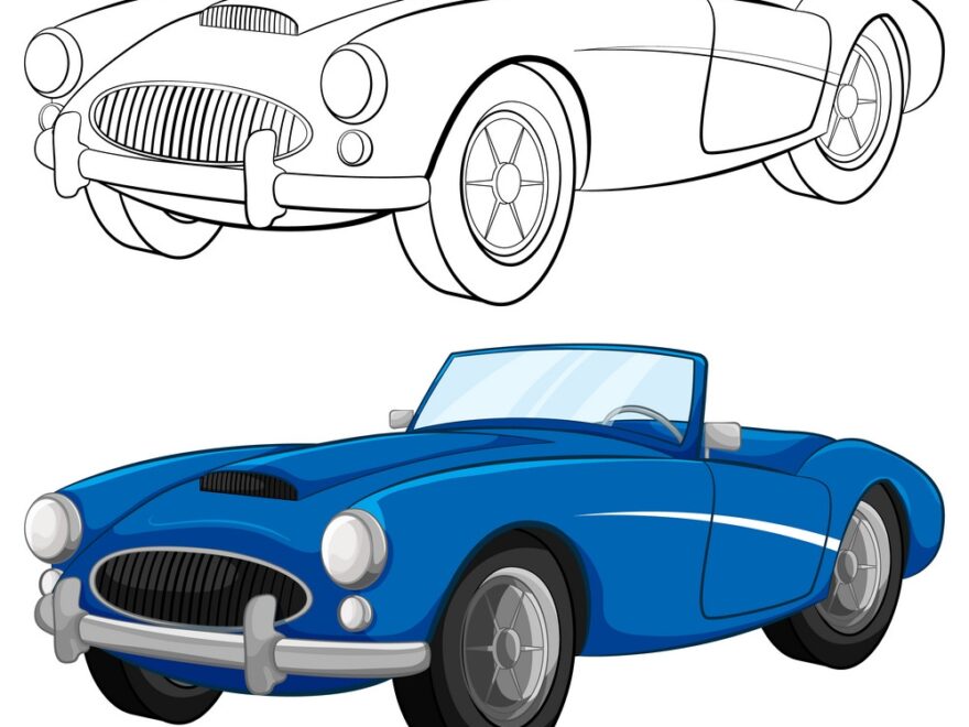 Blue Vintage Convertible Car Coloring Page Vector Image