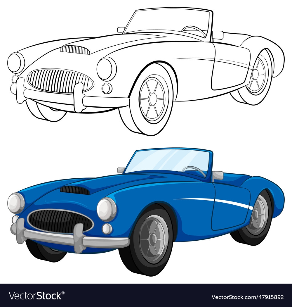 Blue Vintage Convertible Car Coloring Page Vector Image