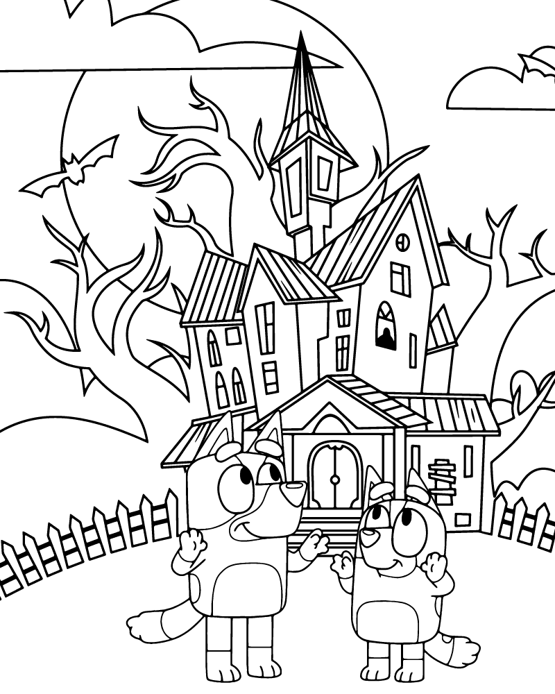 Bluey And Bingo Trick Or Treat Coloring Page
