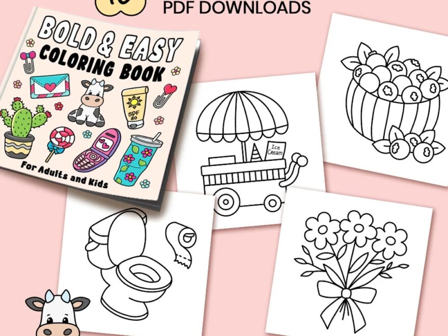 Bold Easy Coloring Pages Set Three 10 Pages Instant Download PDF Etsy