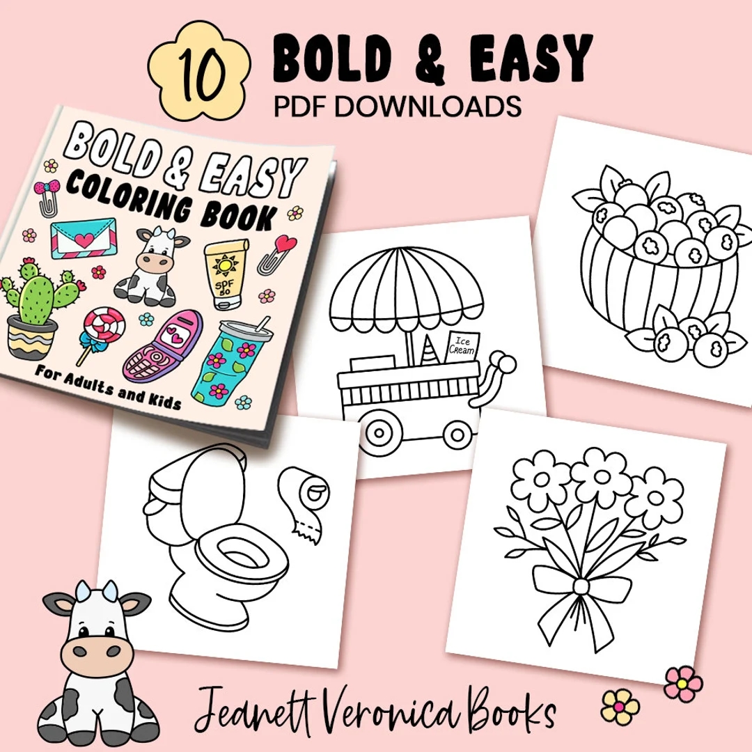 Bold Easy Coloring Pages Set Three 10 Pages Instant Download PDF Etsy