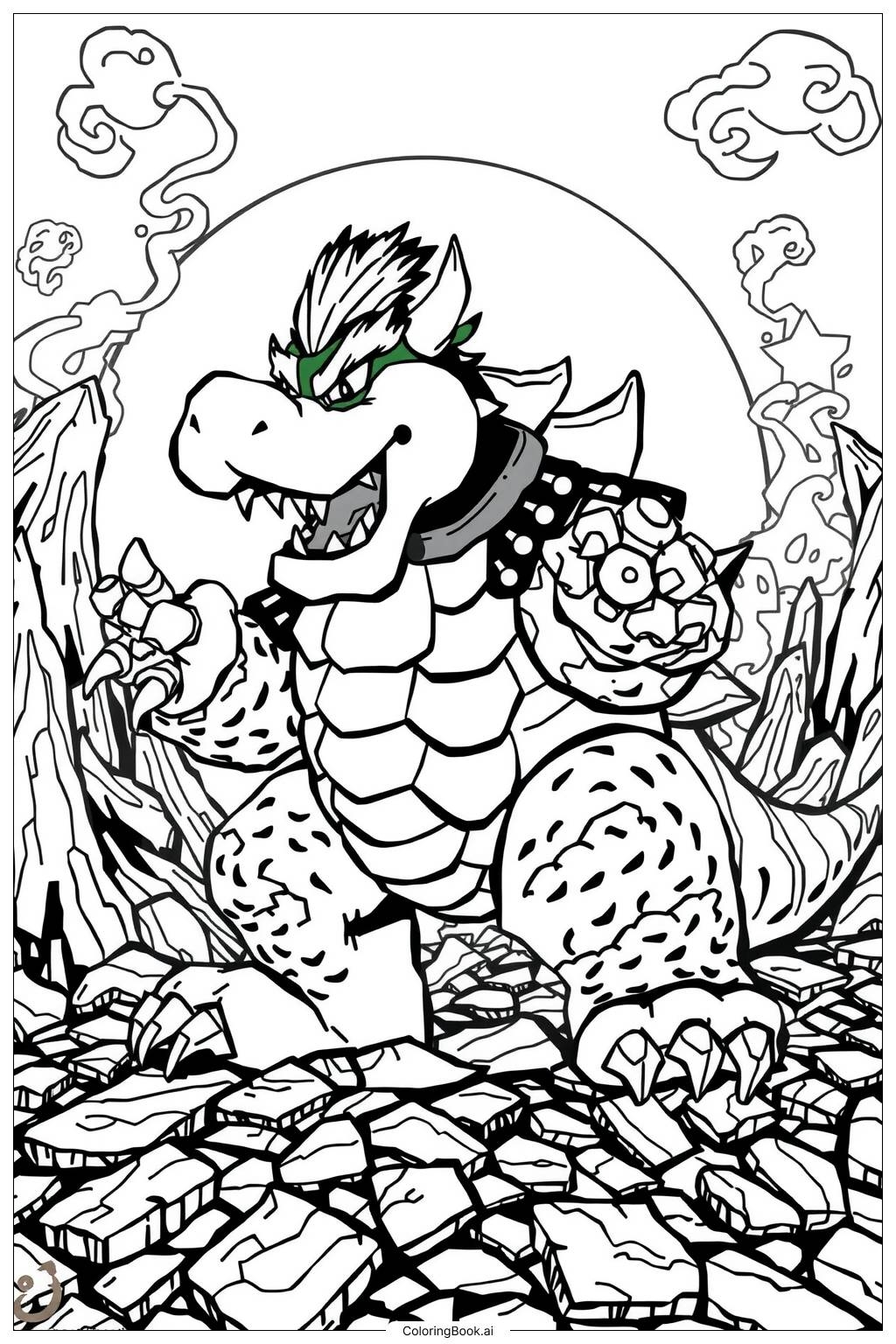 Bowser Roaring With Fury Coloring Page Free PDF PNG Printable 
