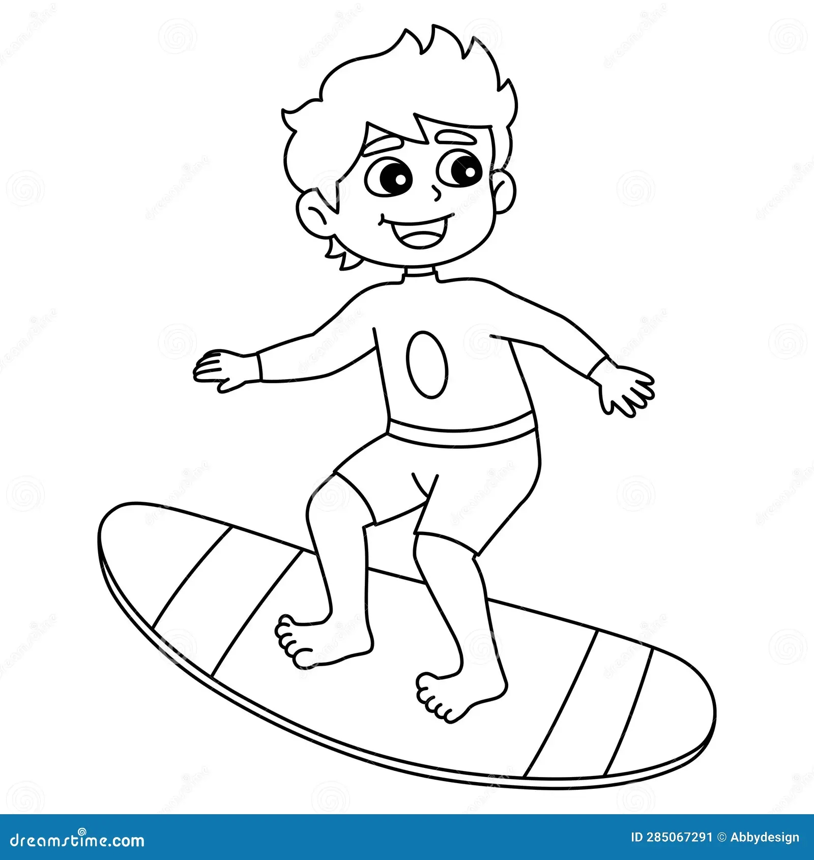 Boy Surfing Summer Isolated Coloring Page For Kids Stock Vector Illustration Of Outline Silhouette 285067291