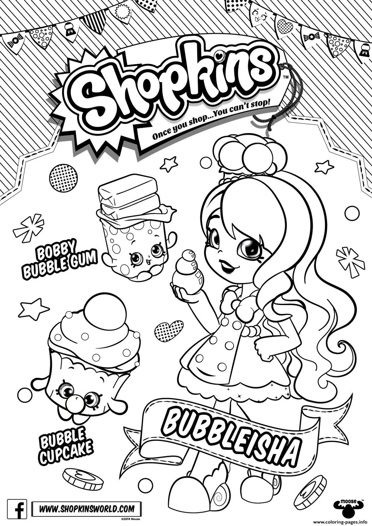 Bubbleisha Shopkins Shoppies With Bubble Gum Coloring Page Printable