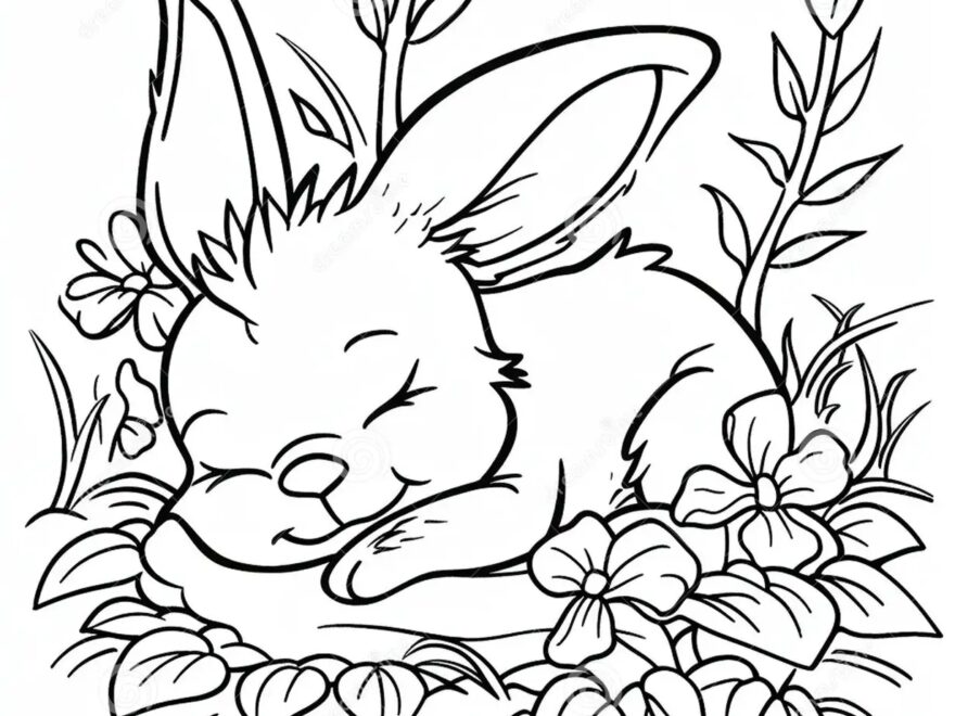 Bunny Sleeping In The Grass Coloring Page Stock Illustration Illustration Of Leisure Bedtime 309547603