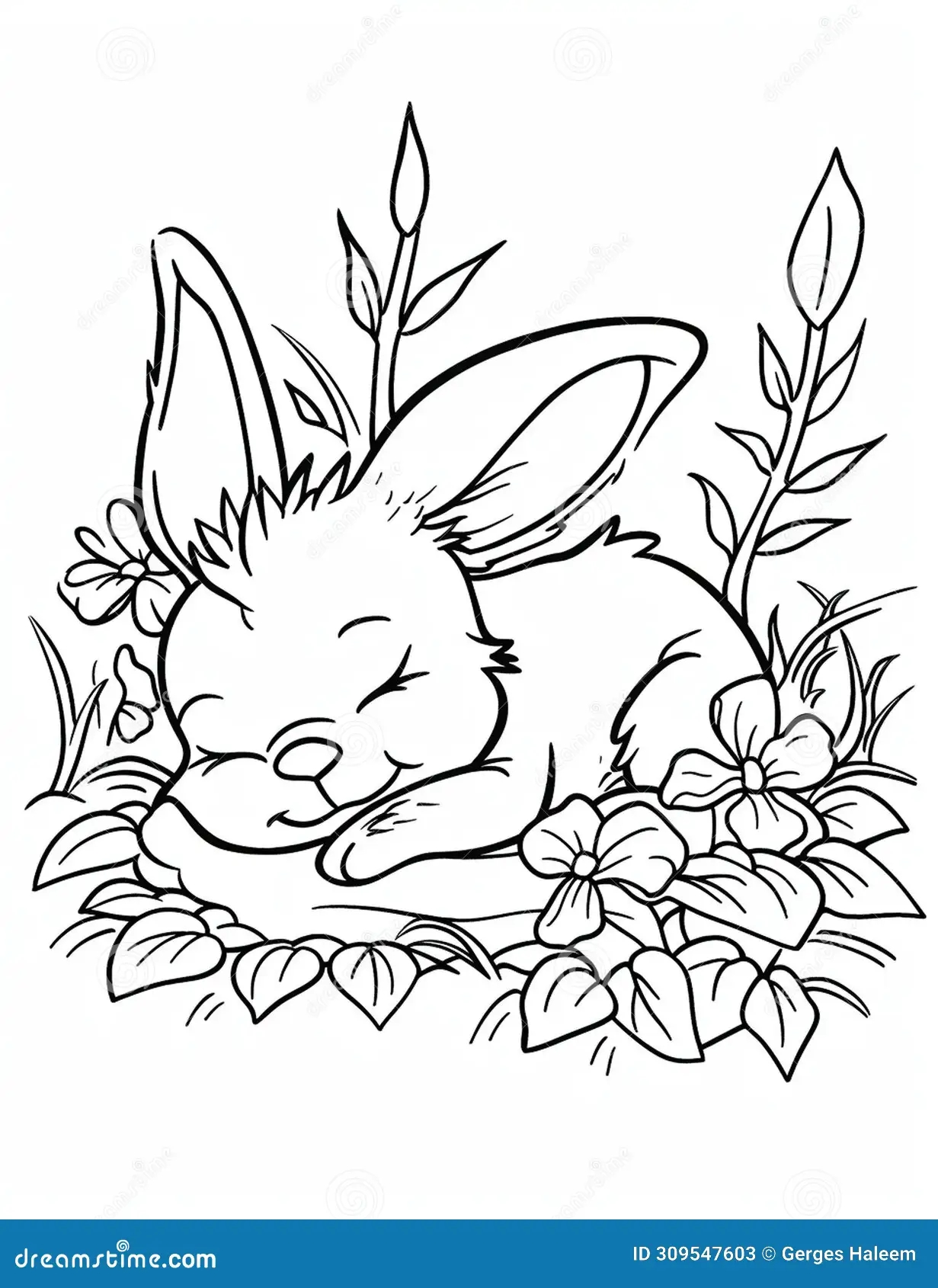 Bunny Sleeping In The Grass Coloring Page Stock Illustration Illustration Of Leisure Bedtime 309547603