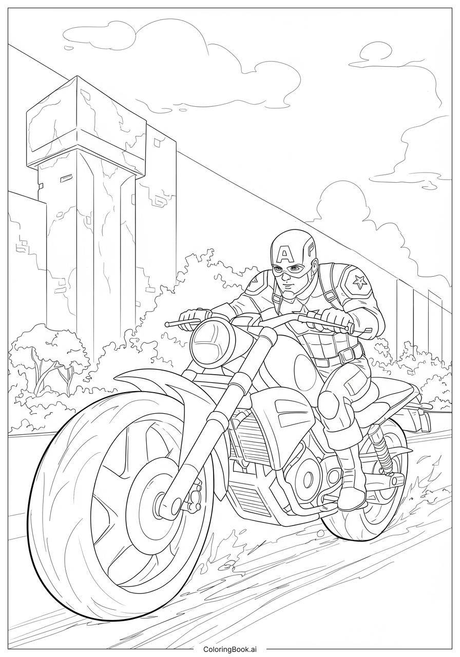 Captain America Motorcycle Chase Scene Coloring Page Free PDF PNG Printable 