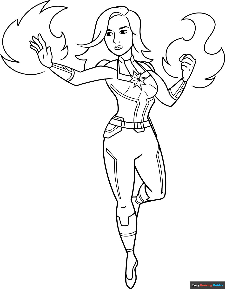 Captain Marvel Coloring Page Easy Drawing Guides
