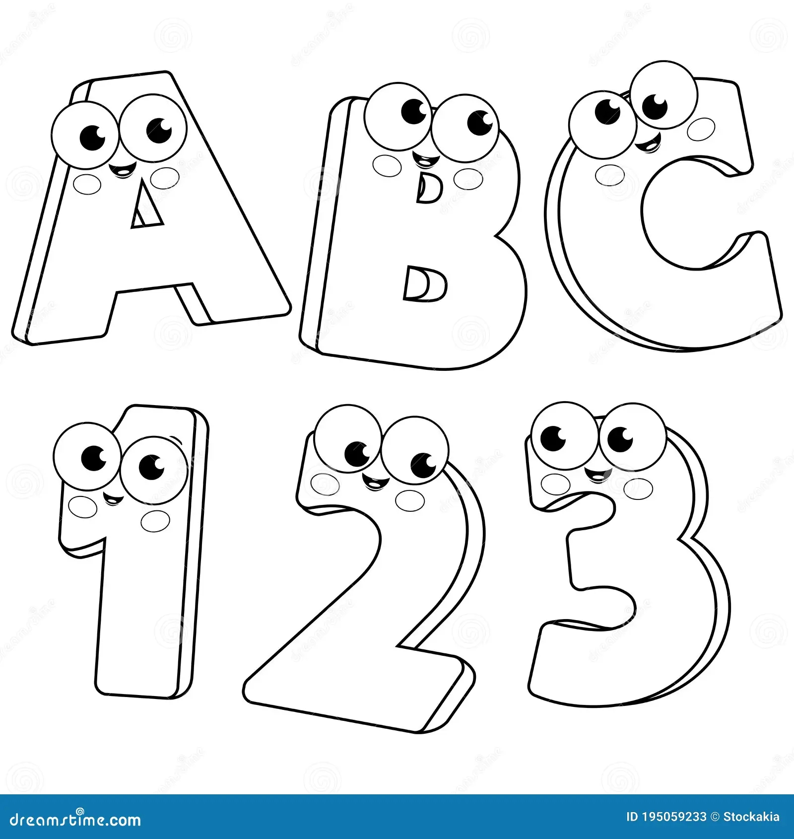 Cartoon Letters And Numbers Cute Letter And Number Characters In Kindergarten Class Vector Black And White Coloring Page Stock Vector Illustration Of Education School 195059233