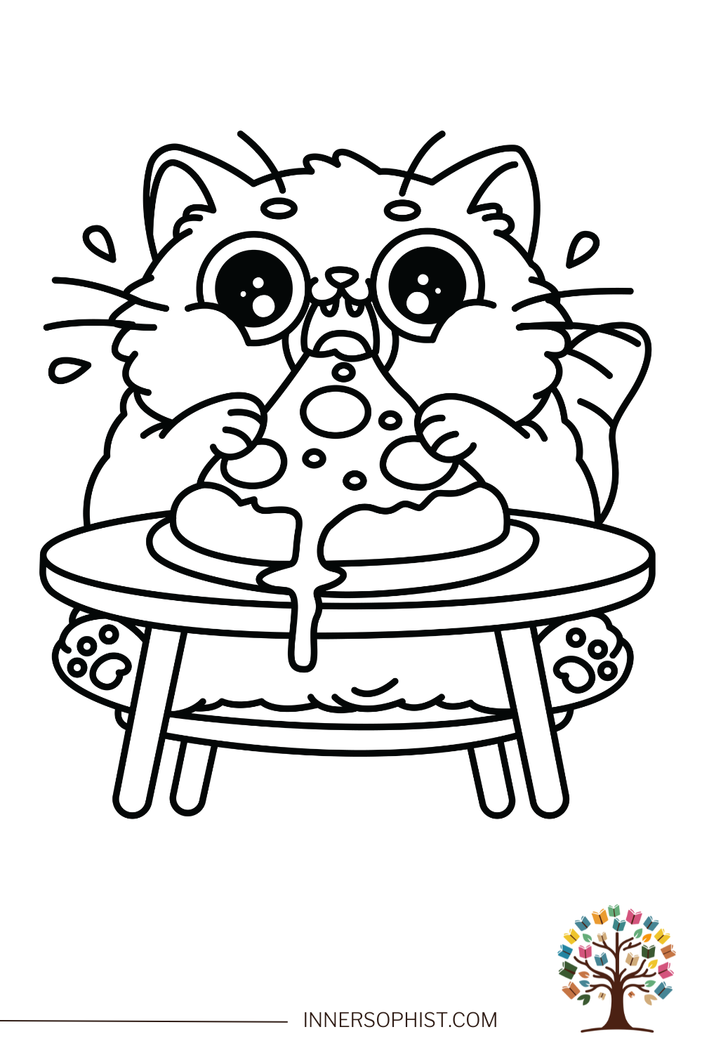 Cat Eating Pizza Coloring Page InnerSophist Coloring
