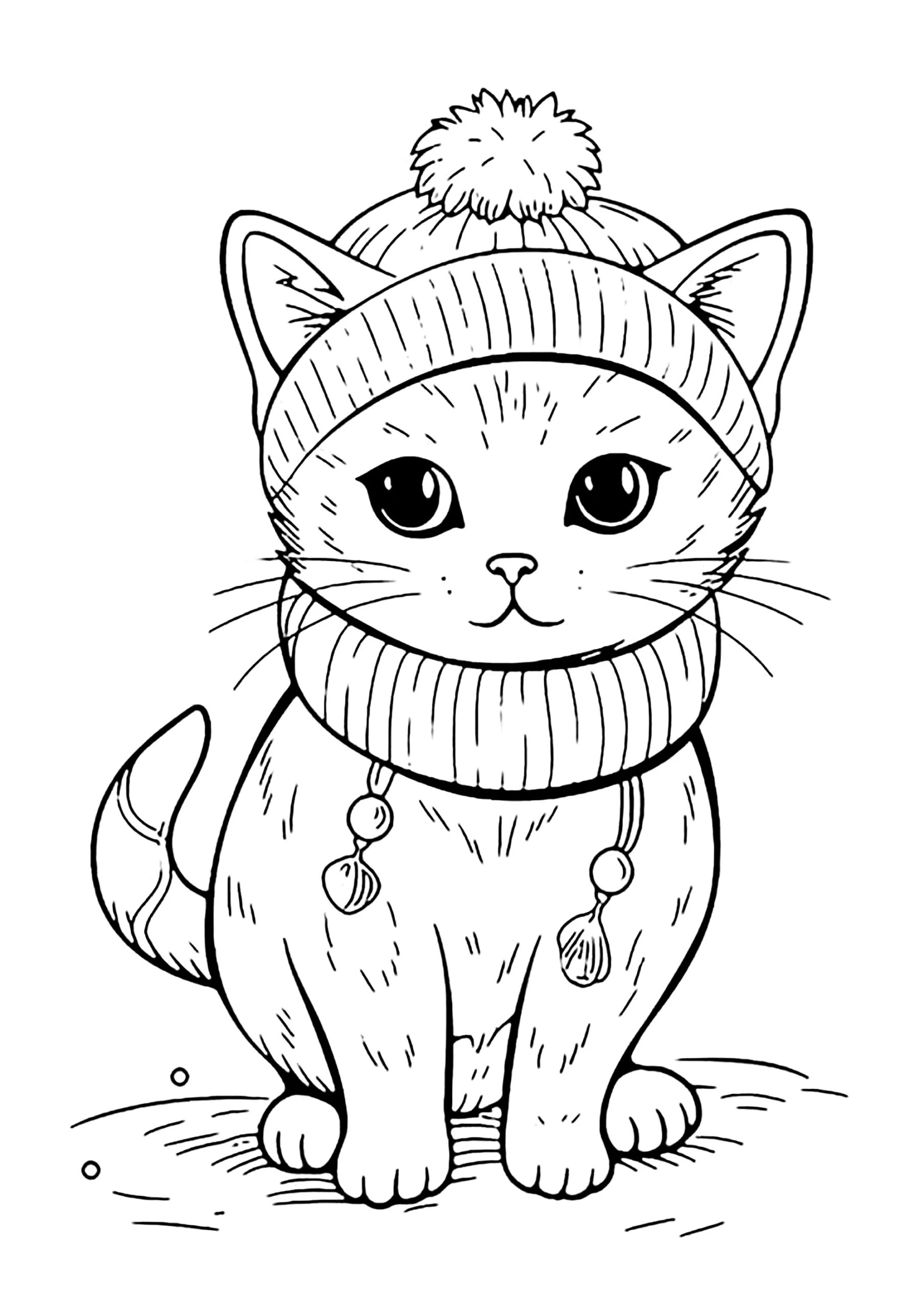 Cat With Hat And Scarf Cat Coloring Pages Page TDGraphik Light woff 1000 