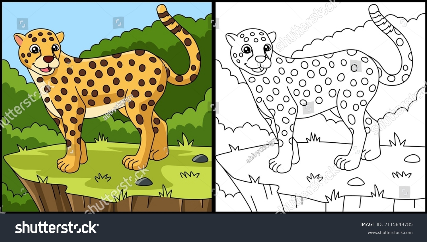 Cheetah Coloring Page Vector Illustration Stock Vector Royalty Free 2115849785 Shutterstock