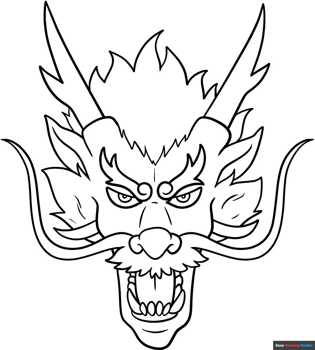 Chinese Dragon Head And Face Coloring Page Easy Drawing Guides