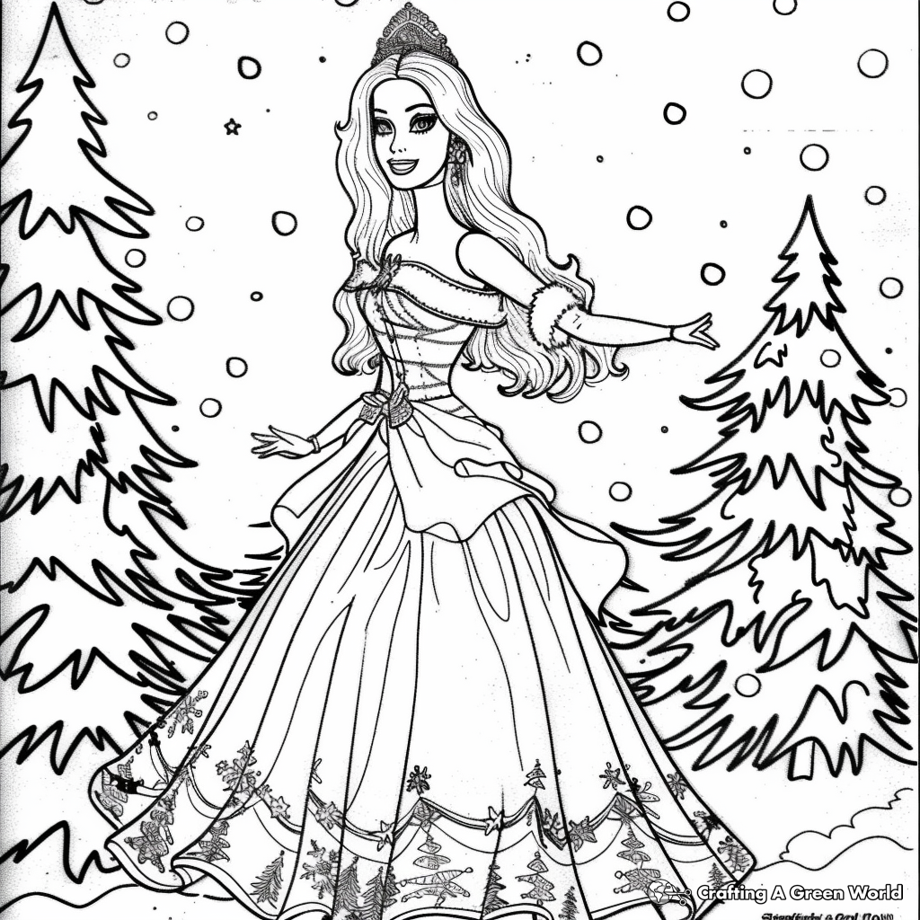 Christmas Barbie Coloring Pages Free Printable 