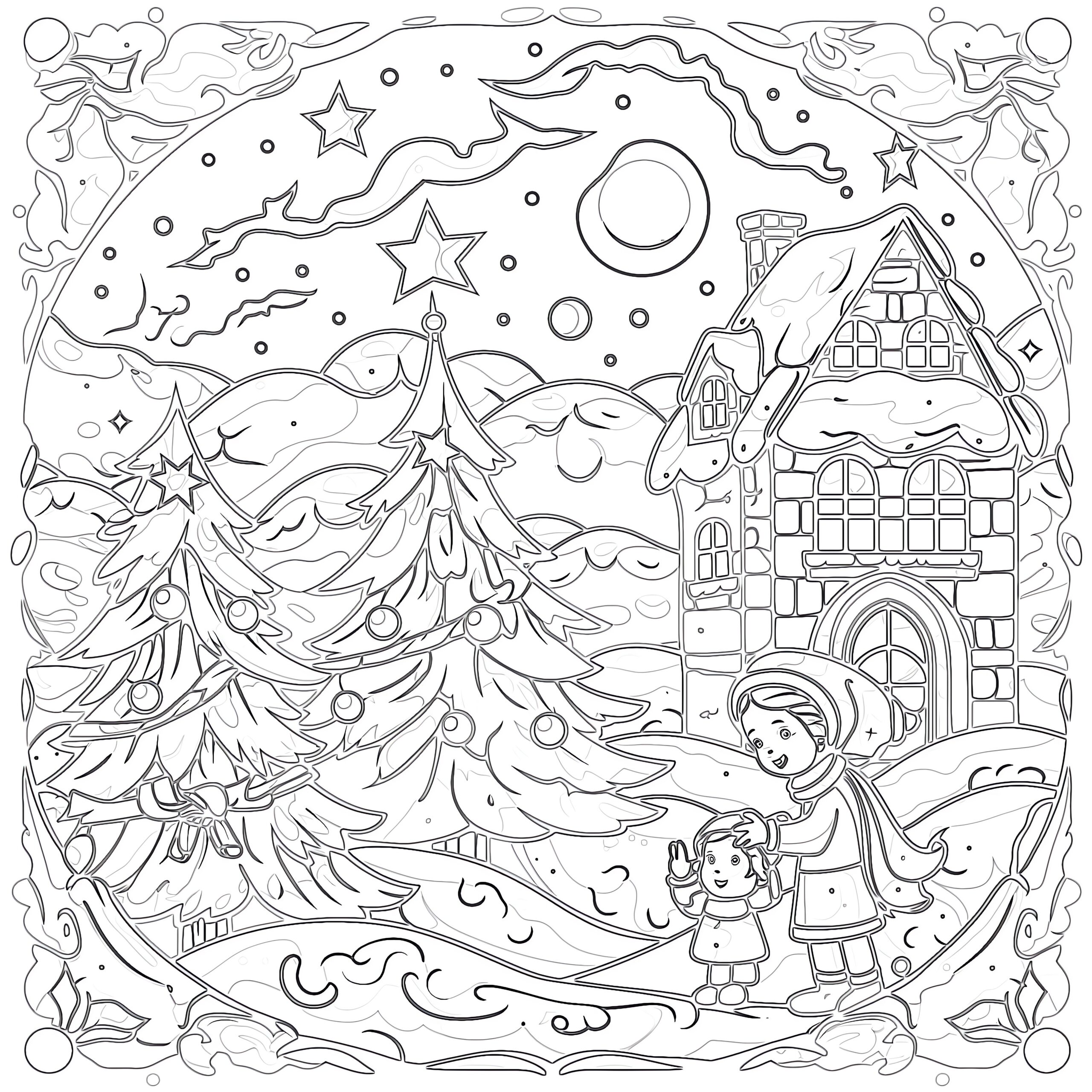 Cartoon Christmas Coloring Pages For Kids
