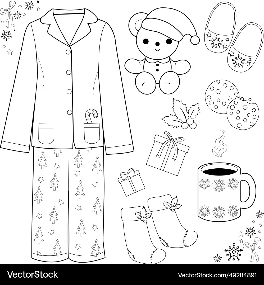 Christmas Morning Pajamas Coloring Page Royalty Free Vector