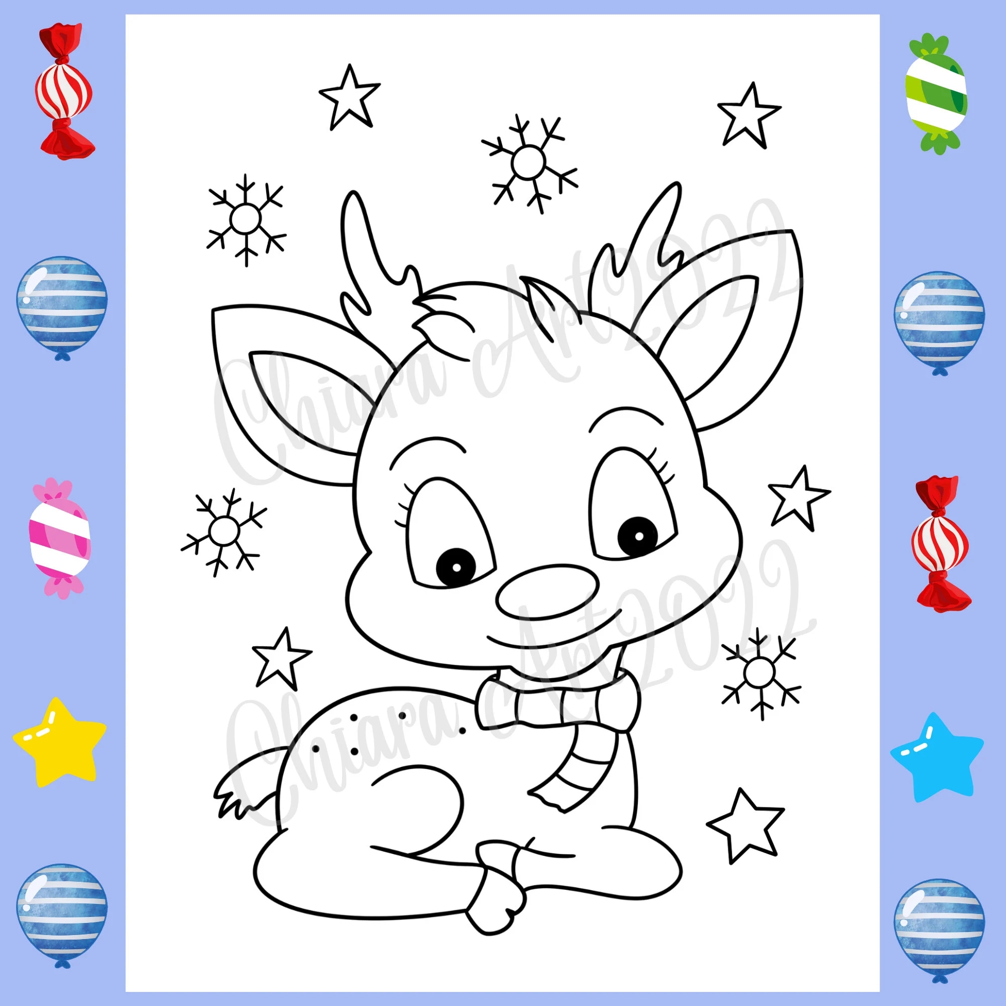 Christmas Reindeer Coloring Pages For Preschool And Up Cute Reindeer Coloring Sheets Printable Cute Christmas Coloring Pages For Kids PDF Etsy