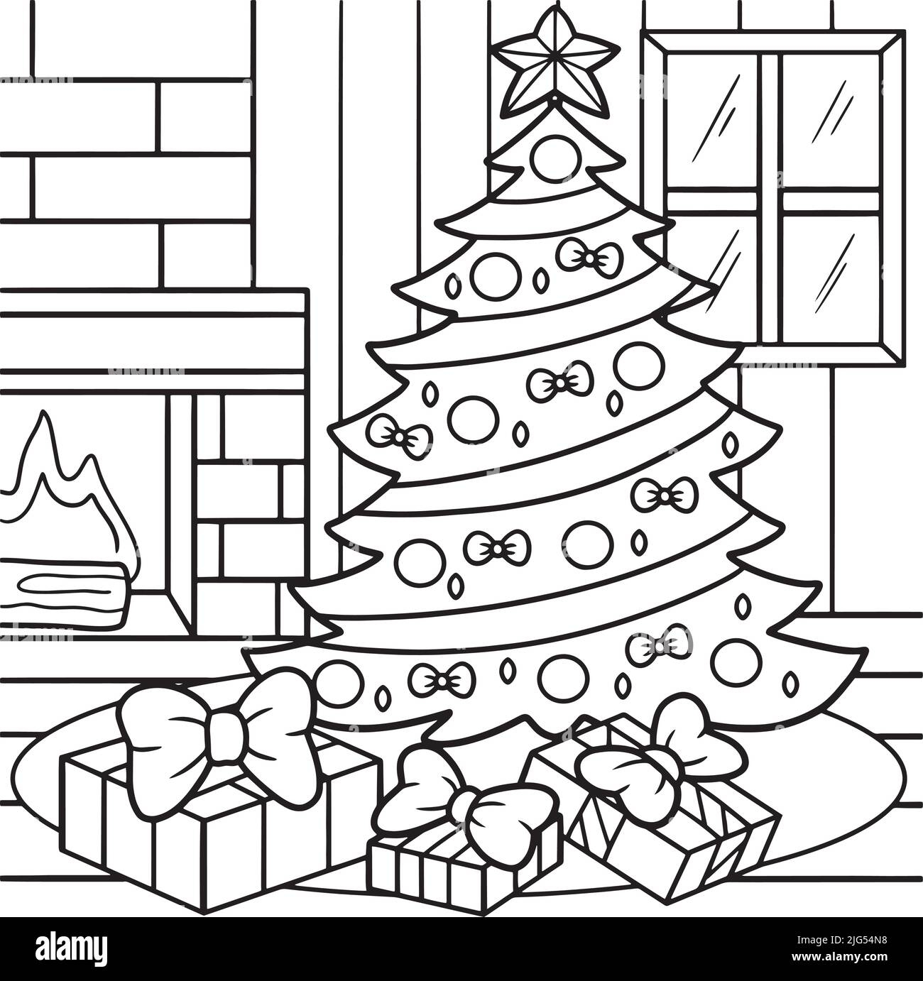 Christmas Tree Coloring Page For Kids Stock Vector Image Art Alamy