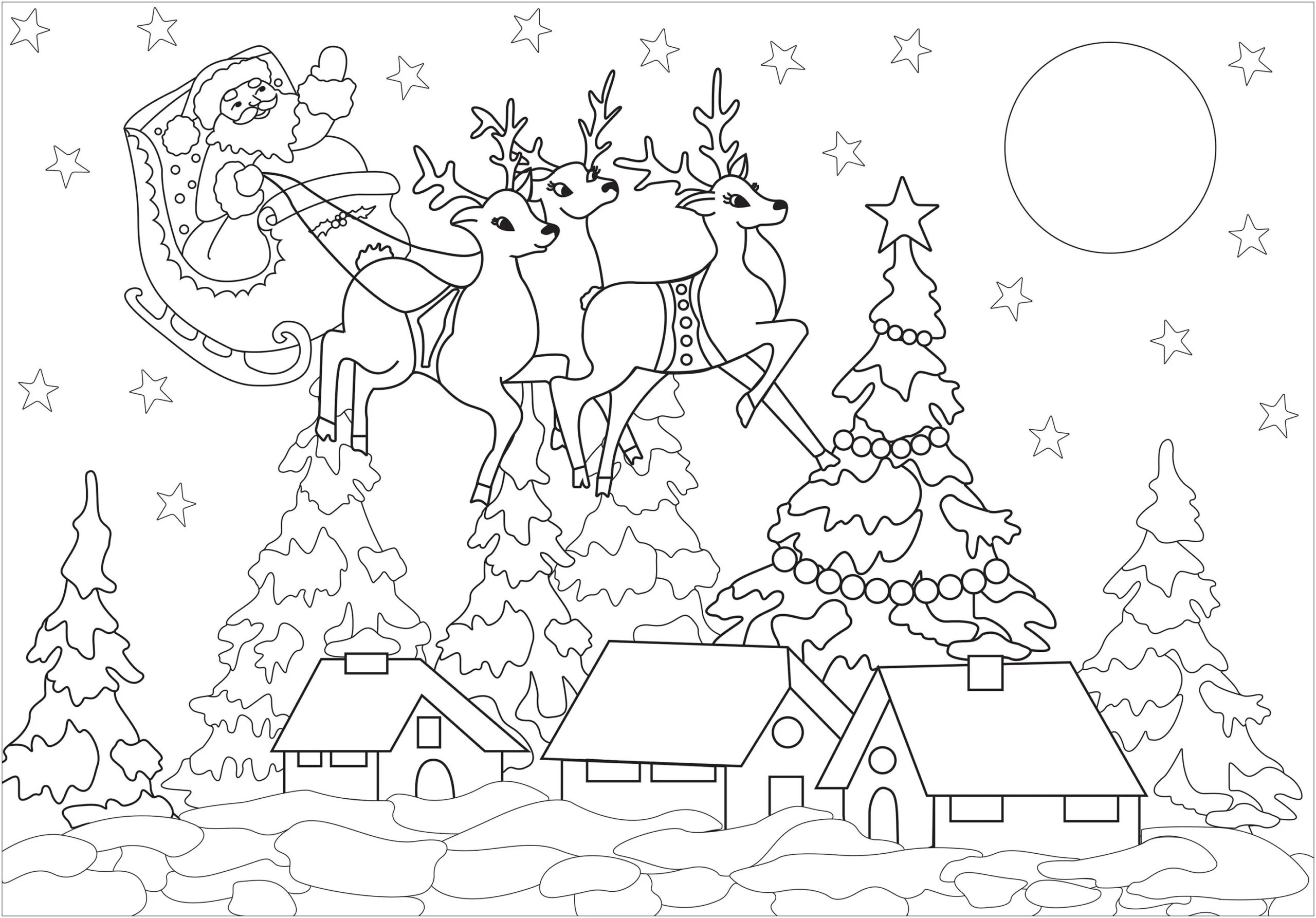 Christmas Coloring Pages Printable Santa And Reindeer