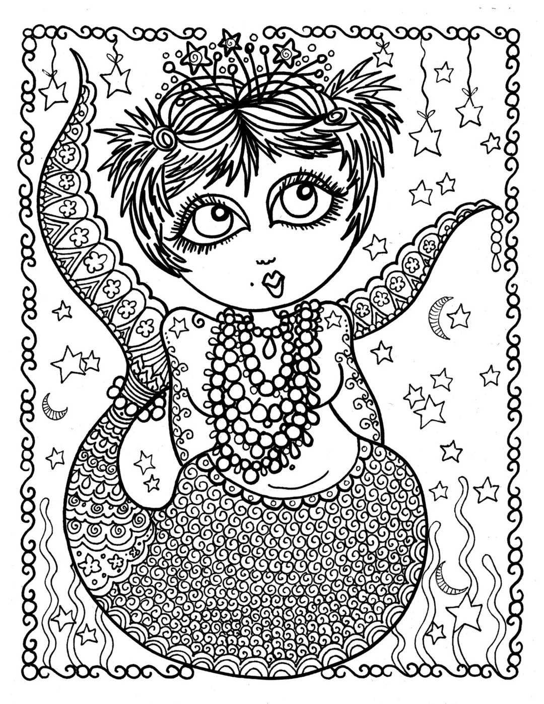Chubby Mermaid Coloring Page Adult Coloring Page Fantasy Color Books Instant Download Etsy