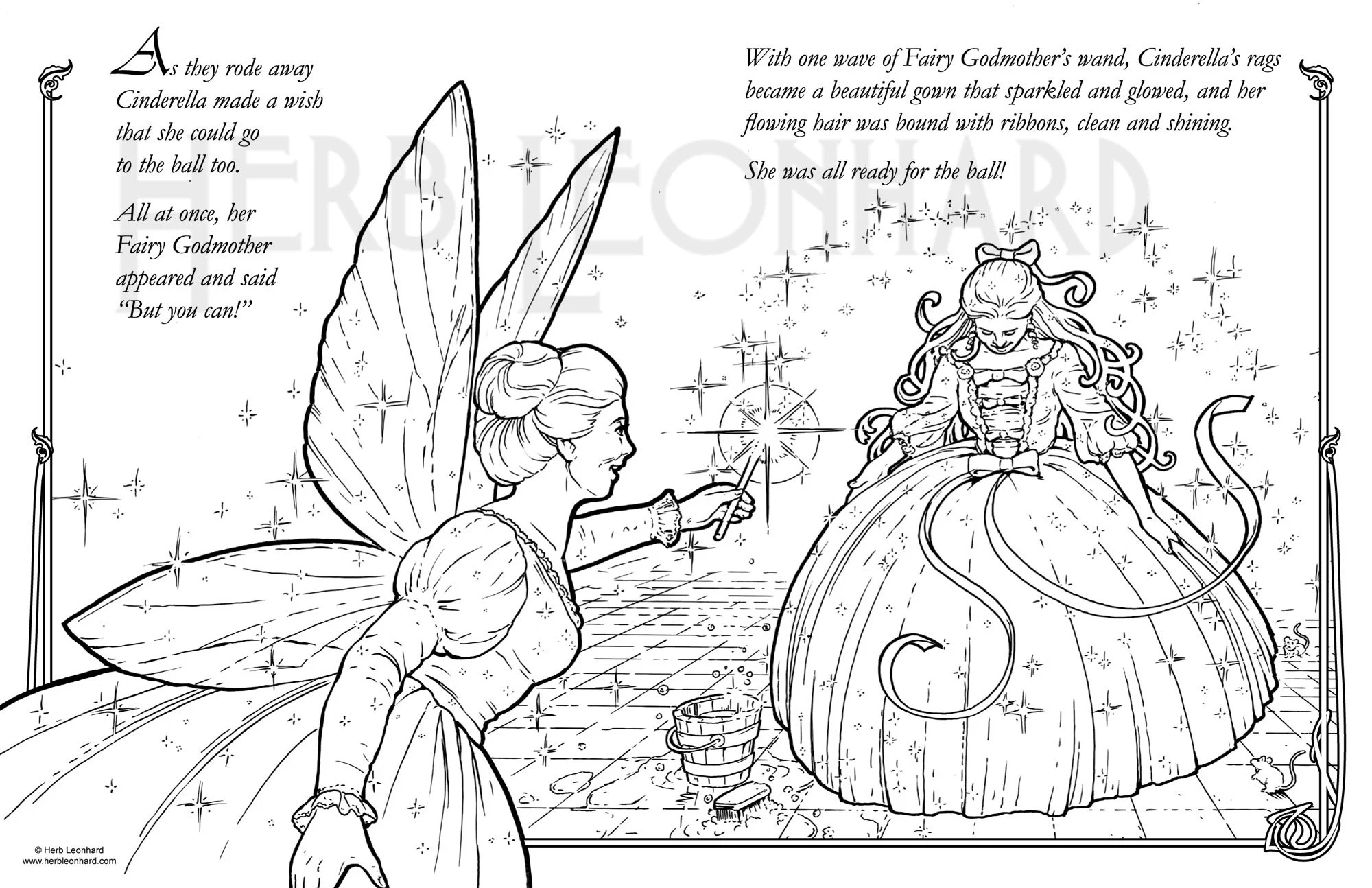 Cinderella Coloring Book Pdf Edition Herb Leonhard Adult Coloring Book Printable Digital Coloring Book Instant PDF Download Etsy