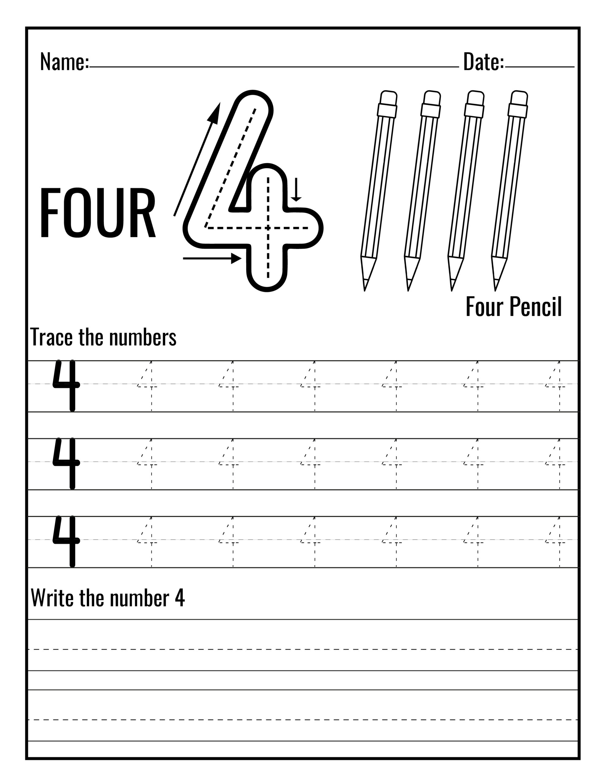 Number 4 Coloring Pages For Kids Number 4 Coloring Pages For Kids