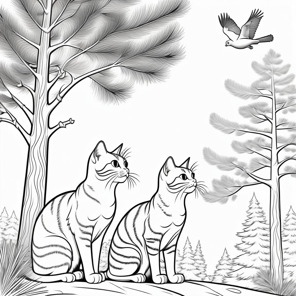 Coloring Book Beautiful Mother Cat With 3 Kittens Snuggling In From Of A Christmas Tree To Color Black And White Only Prompts Stable Diffusion Online