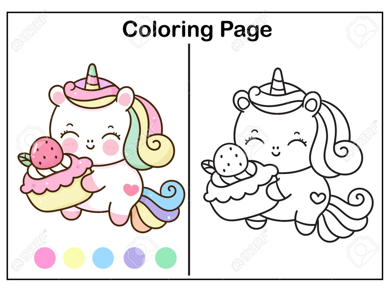 Unicorns And Cupcake Coloring Pages