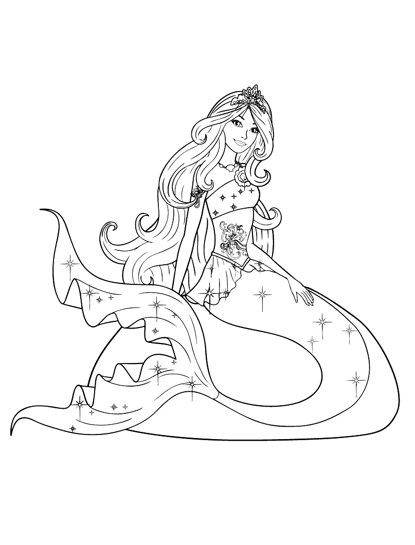 Coloring Page Barbie Princess Mermaid