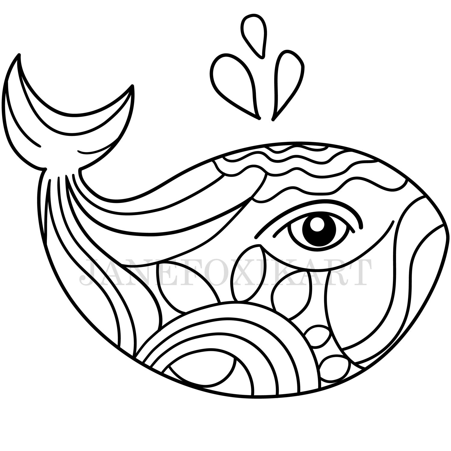 Coloring Page Doodle Whale Drawing For Kids By JaneFoxikArt TheHungryJPEG