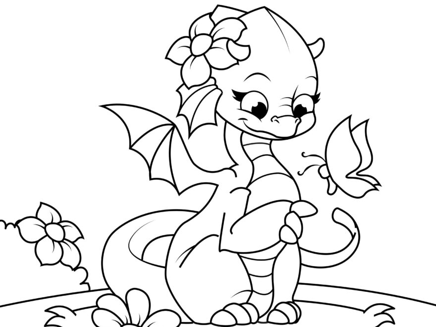 Coloring Page Dragon Girl With Butterfly Free Printables Img 31054