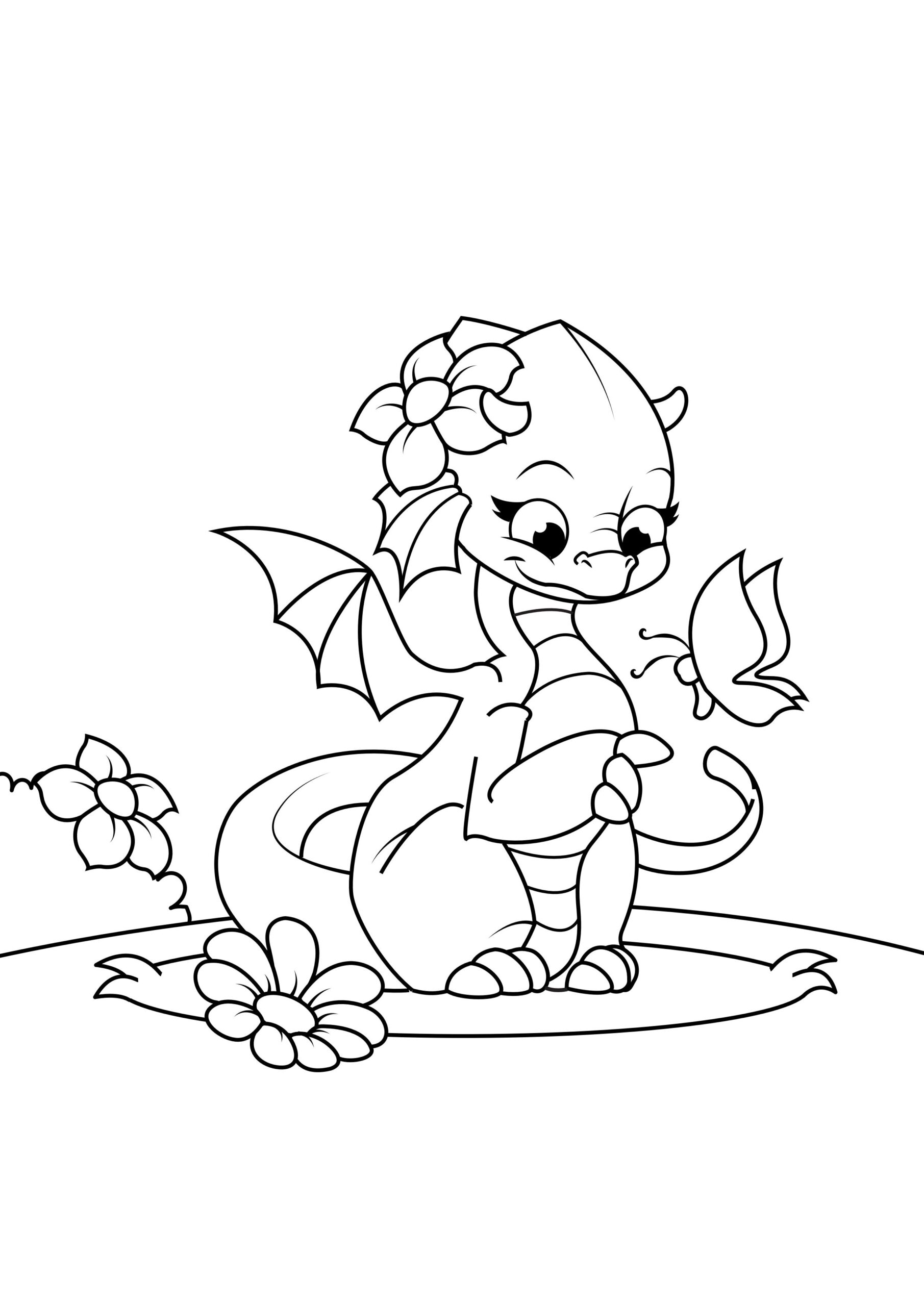 Coloring Page Dragon Girl With Butterfly Free Printables Img 31054