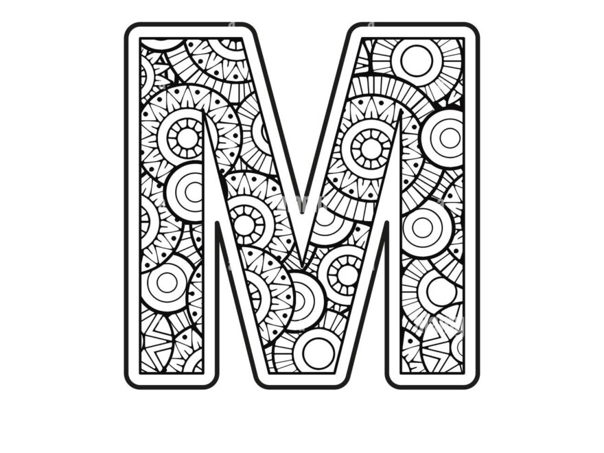 Coloring Page For Adult Contour Capital English Letter M On A Mandala Background Stock Vector Image Art Alamy