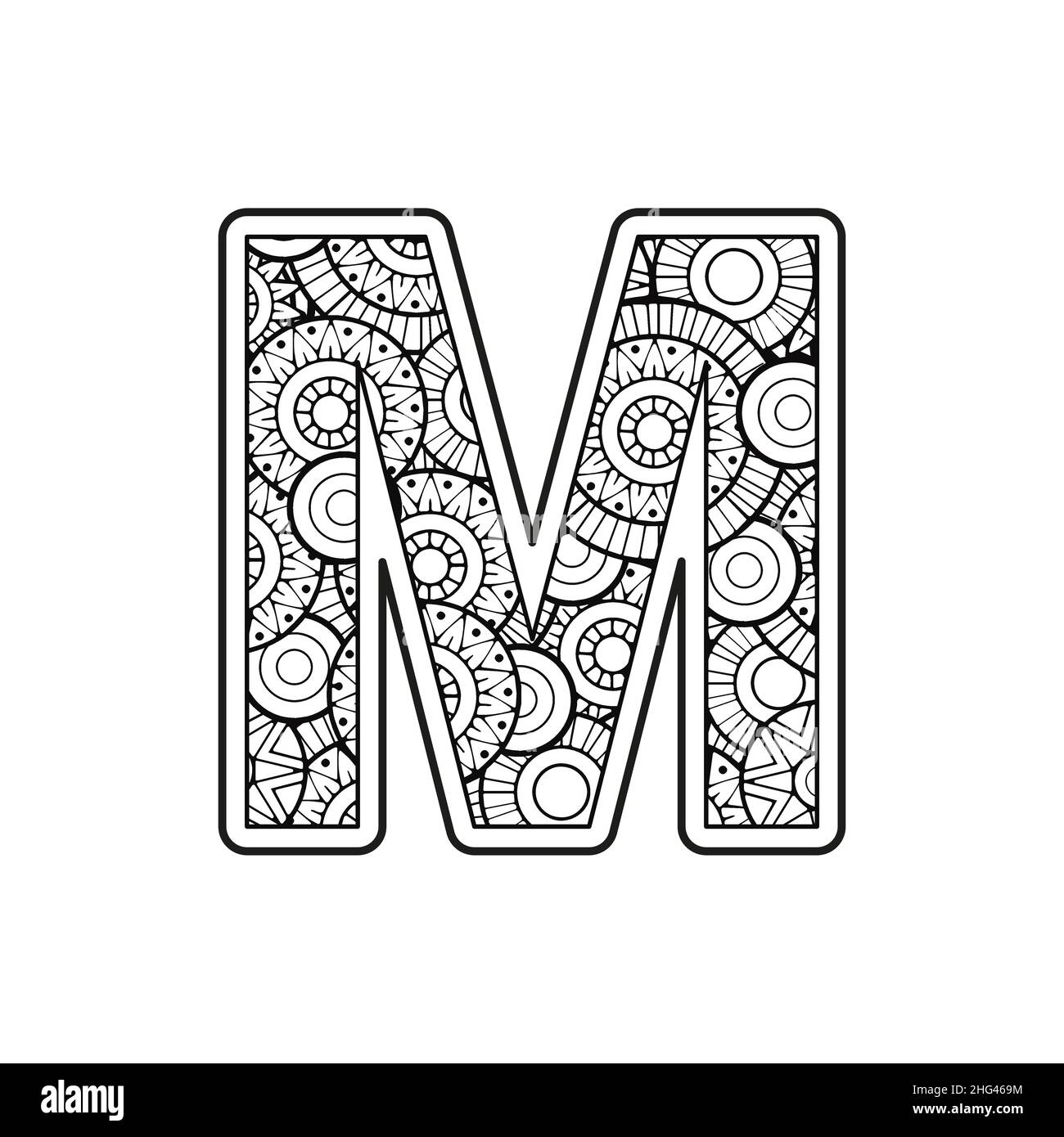 Coloring Page For Adult Contour Capital English Letter M On A Mandala Background Stock Vector Image Art Alamy