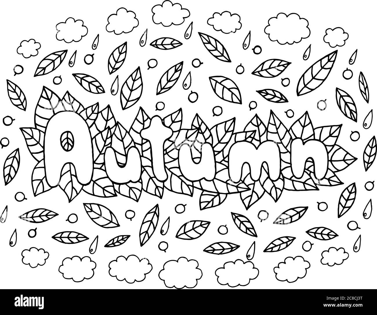 Coloring Page For Adults With Mandala And Autumn Word Doodle Le Stock Vector Image Art Alamy