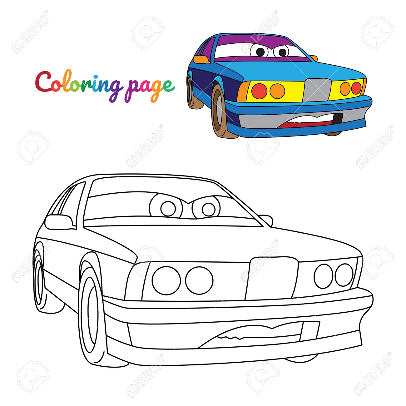 Coloring Page For Children With Cartoon Blue Car Character Royalty Free SVG Cliparts Vectors And Stock Illustration Image 194620267 