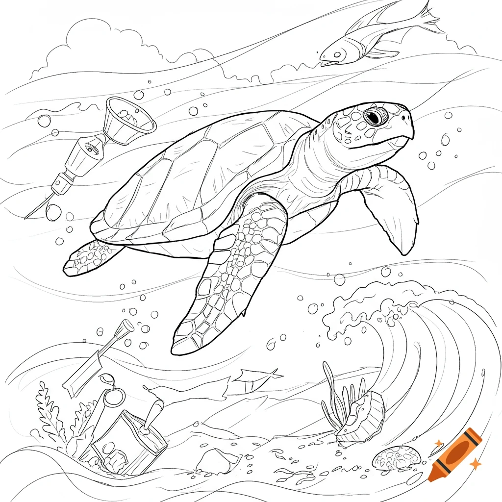 Coloring Page Of A Cute Sea Turtle With Zentangles Design On A White Background Created On Craiyon