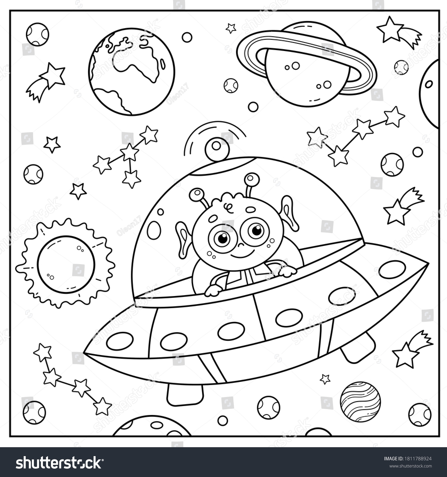 Coloring Page Outline Cartoon Flying Saucer Stock Vector Royalty Free 1811788924 Shutterstock