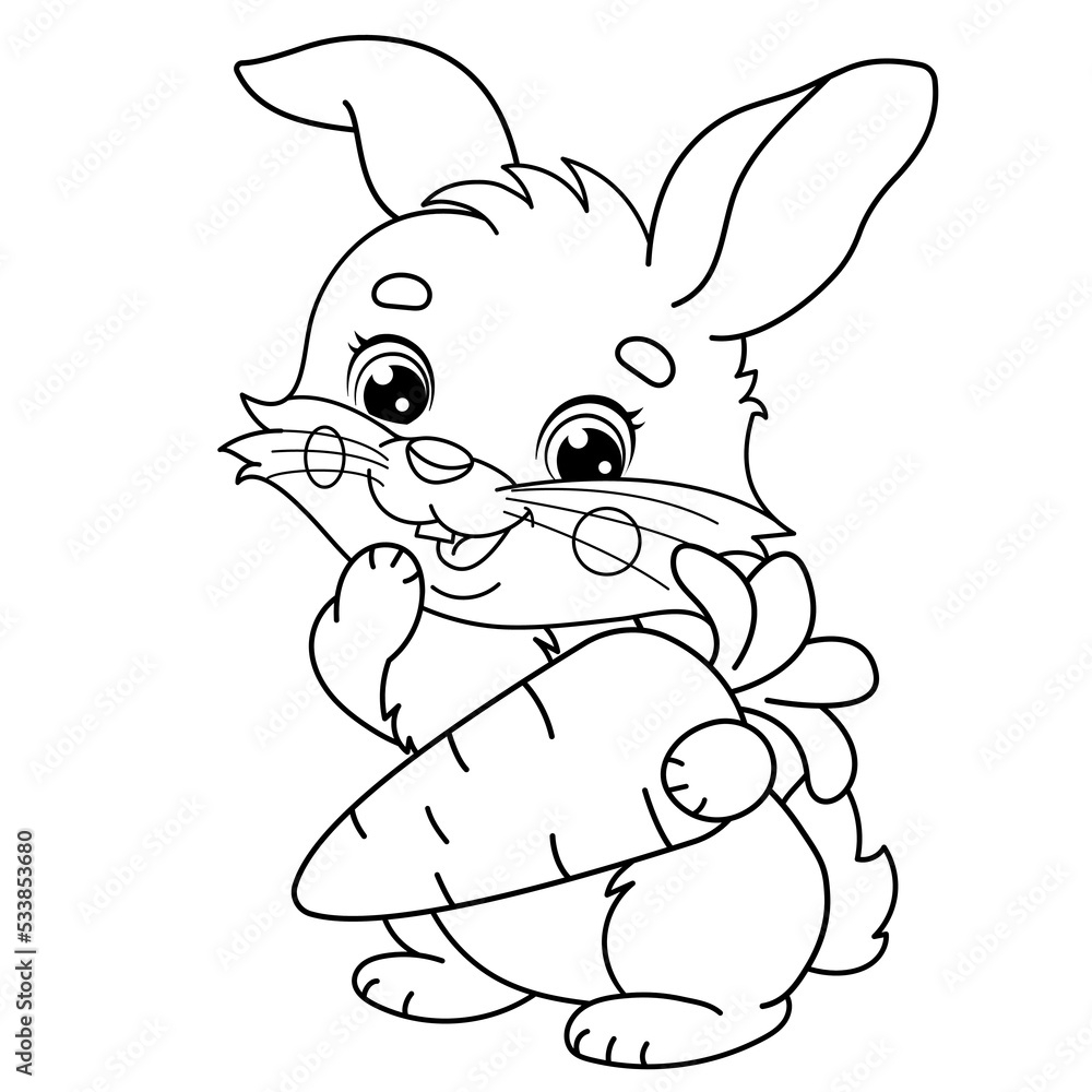 Coloring Page Outline Of Cartoon Cute Bunny Or Rabbit With Carrot Animals Coloring Book For Kids Stock Vector Adobe Stock
