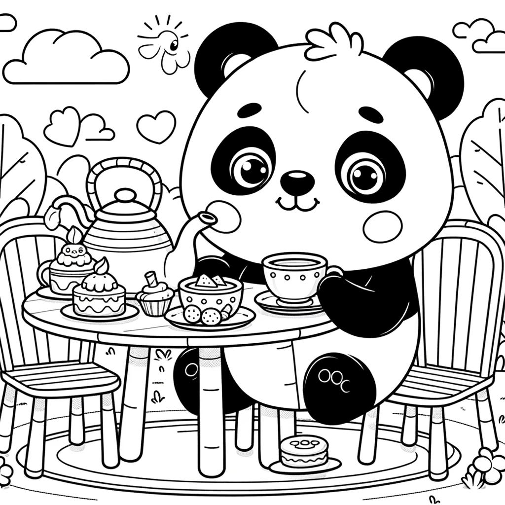 Coloring Page Panda Tea Party Fun Color Page For Kids