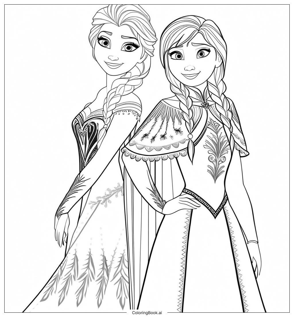 Coloring Page Sisters In Style A Beautiful Coloring Page Featuring Iconic Frozen Characters