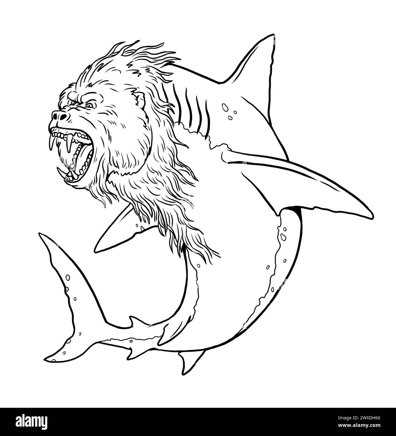 Coloring Page With The Animals Mutants A Shark With The Head Of A Baboon Coloring Book With Fantasy Creatures Stock Photo Alamy