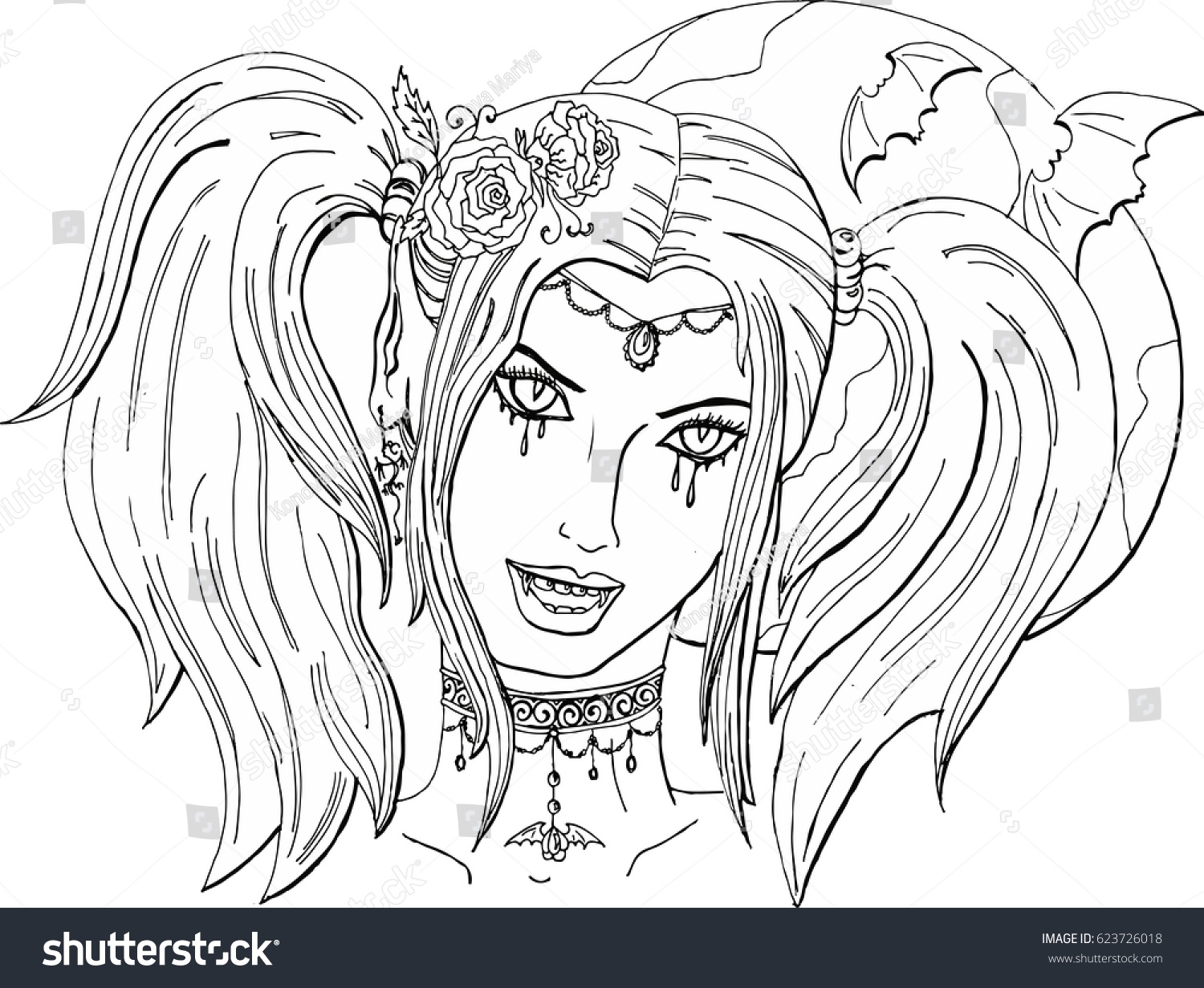 Coloring Pages Adults Beautiful Girl Vampire Stock Vector Royalty Free 623726018 Shutterstock
