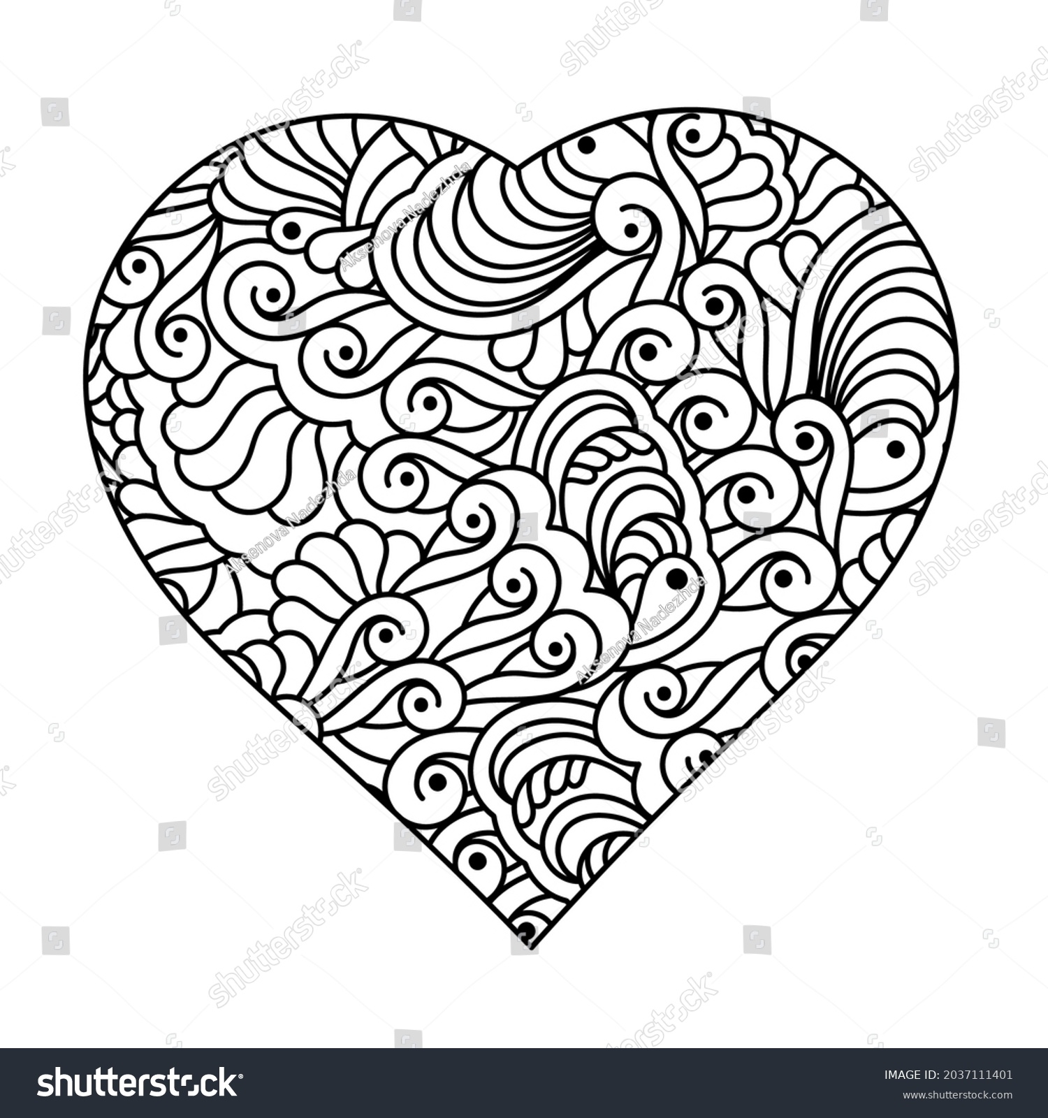 Coloring Pages Adults Heart Abstract Doodle Stock Vector Royalty Free 2037111401 Shutterstock