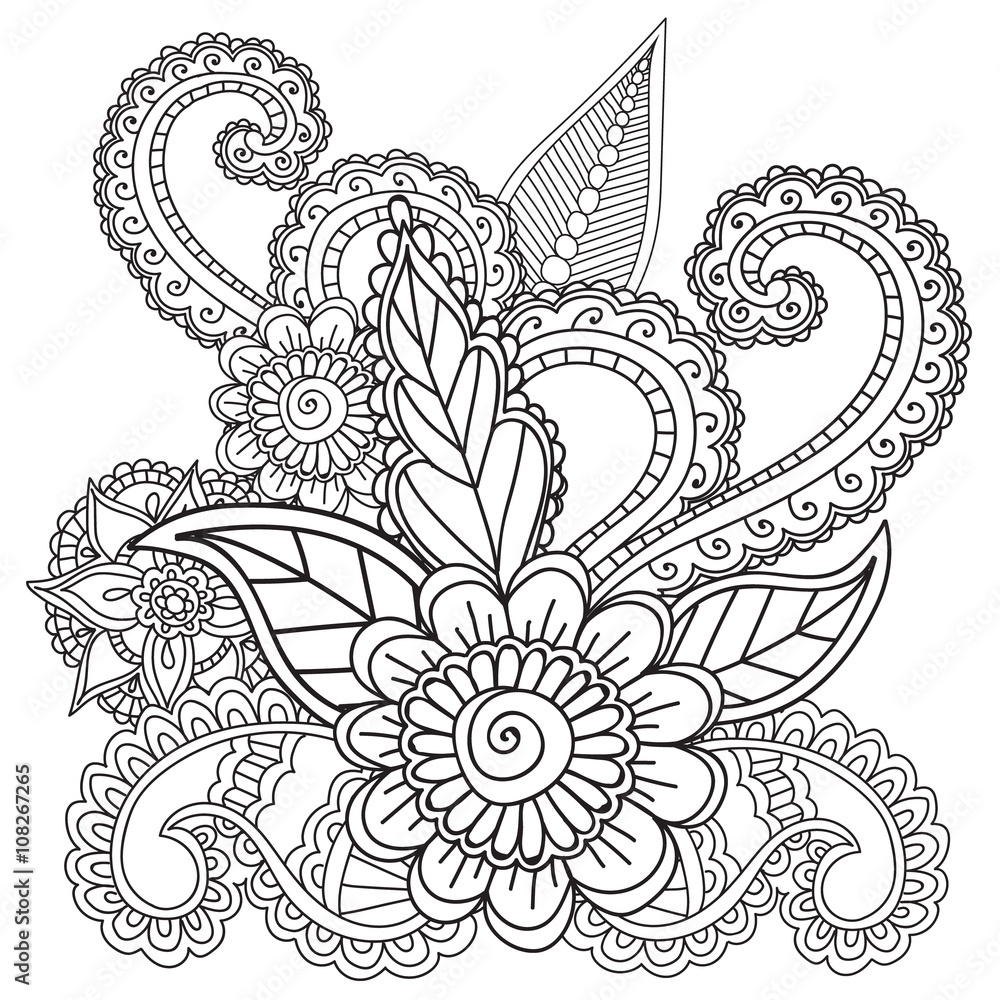 Coloring Pages For Adults Henna Mehndi Doodles Abstract Floral Elements Stock Vector Adobe Stock
